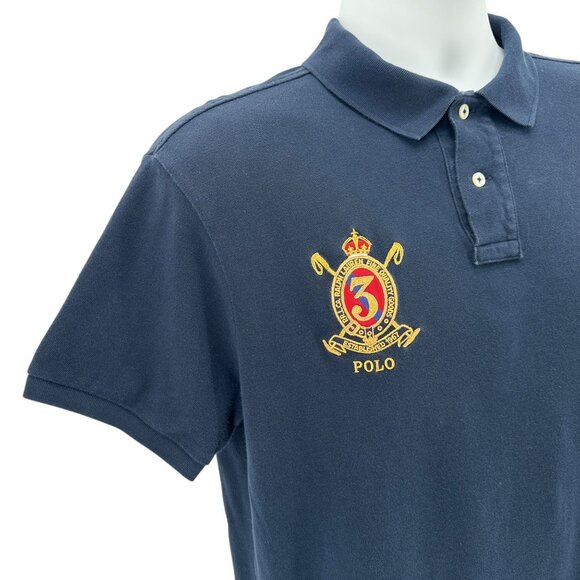 Polo Ralph Lauren Mens Large Polo Shirt Custom Slim Fit Mesh Polo Navy Blue - Picture 2 of 7